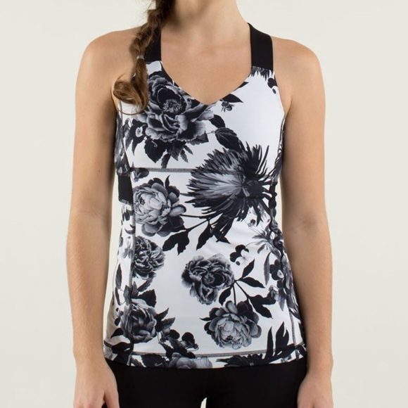 LULULEMON Women’s Push Ur Limits Tank Workout Top Brisk Bloom Black/White size 6 - Picture 1 of 8